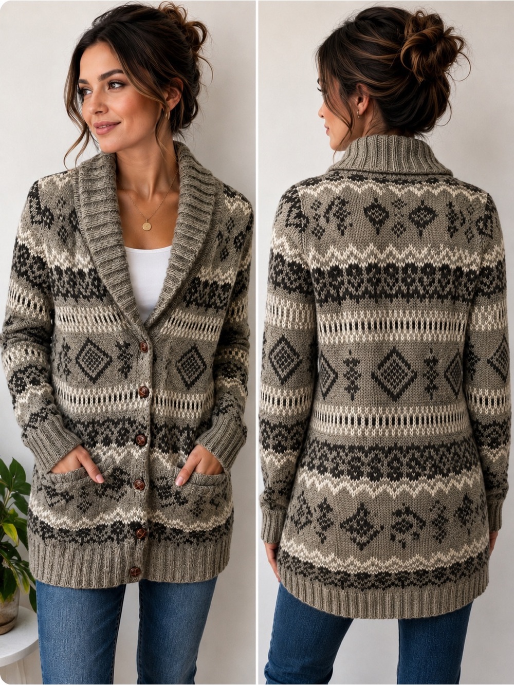 Forever 21 I Love H81 Women’s Medium Fair Isle Wool Blend Cardigan